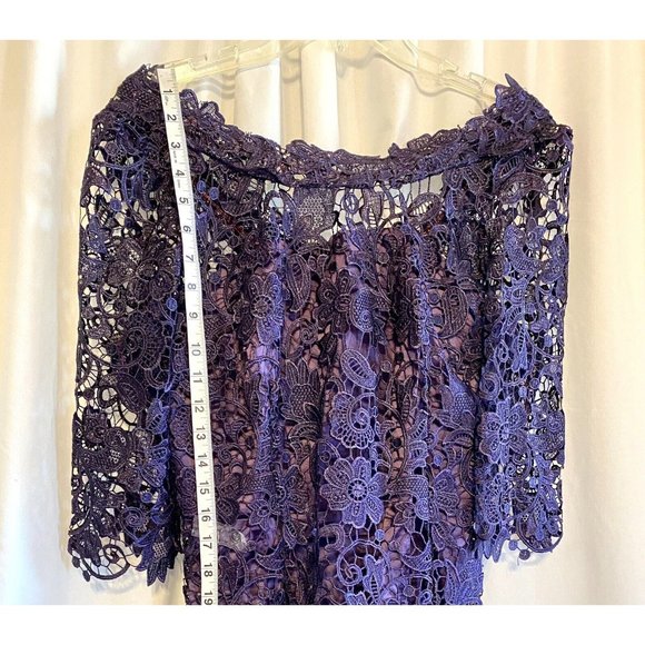 Clocolor Eggplant Purple, Lace Overlay Wiggle Style Dress - See Measurements - Picture 8 of 10